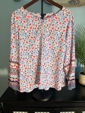 Talbots Floral Pink and Blue Long-Sleeve Blouse